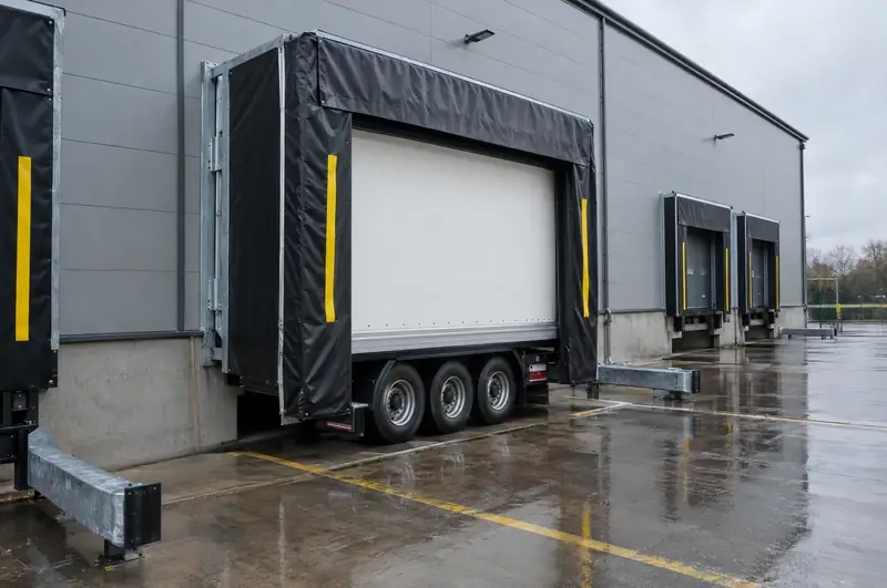 Retractable dock shelter wrapped around a trailer